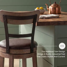 Signature DESIGN BY ASHLEY Pinnadel 24.25 in. Light Brown Counter Height High Back Wood Swivel Barstool with Faux Leather Seat- new in box