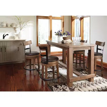 Signature DESIGN BY ASHLEY Pinnadel 24.25 in. Light Brown Counter Height High Back Wood Swivel Barstool with Faux Leather Seat- new in box