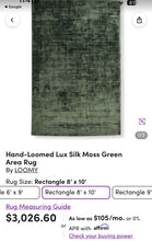 LOOMY Lux Silk Moss Green Area Rug ✨ HAND-LOOMED BAMBOO SILK 📏 Huge 8’ × 10’ size- no shipping