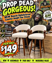 🔥 PAIR OF BRAND NEW BOUCLÉ UPHOLSTERED COUNTER HEIGHT BAR STOOLS — ONLY $149 FOR BOTH!! 🔥