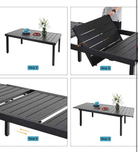 PHI VILLA Expandable Patio Dining Table Metal Outdoor Table for 6-8 Person Lawn Garden Bistro Rectangular Table, with Adjustable Legs, Black Grates on Top!