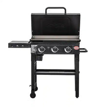 Char-Griller Flat Iron 3-Burner Outdoor Griddle Gas Grill with Lid in Black!! NEW AND ASSEMBLED (HOOD IS DENTED FROM SHIPPING)!!