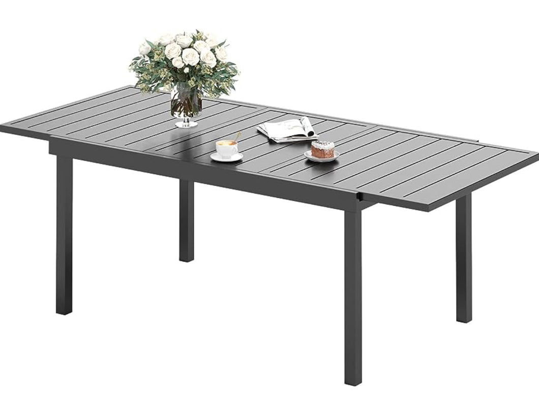 PHI VILLA Expandable Patio Dining Table Metal Outdoor Table for 6-8 Person Lawn Garden Bistro Rectangular Table, with Adjustable Legs, Black Grates on Top!