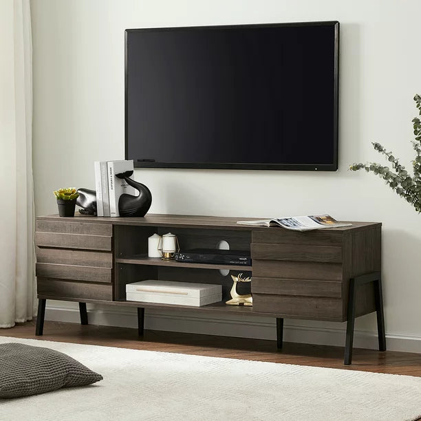 WAMPAT Mid-Century Modern TV Stand for up to 65 Flat Screen , Wood TV Console Storage Cabinet, Rustic Home Media Entertainment Center, Rustic Oak**New in box**