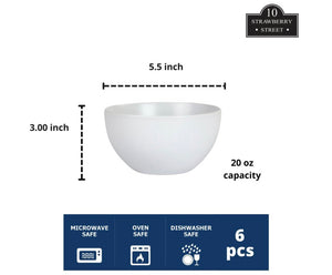 10 Strawberry Street Wazee Matte 5.5"/20oz Cereal Bowl, Set of 6, White- NEW IN BOX!!!