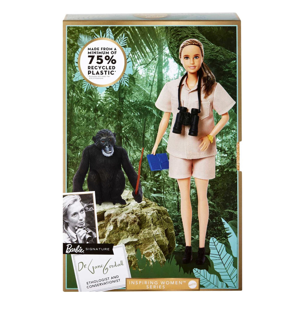 Dr. Jane Goodall Barbie Inspiring Women Doll with Accessories & Doll Stand (new in the box)