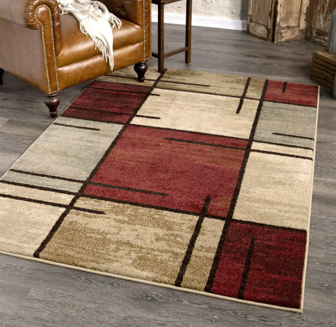 Better Homes & Gardens Spice Grid Geometric Area Rug, Rouge, 94