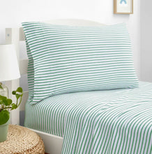 Gap Home Kids Mini Stripe T-Shirt Soft Jersey Organic Cotton Blend Sheet Set, Full, Green, 4-Pieces- NEW IN BAG!!!!